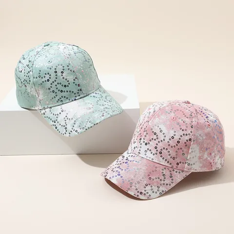 Casquette de Baseball Tie Dye Paillettes Brillantes Coton Bord Incurvé Réglable Chapeau de Soleil Outdoor Mode Graffiti Décontracté pour Unisexe