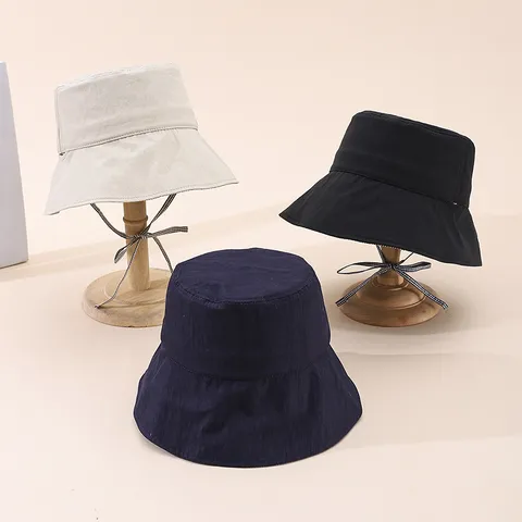 Chapeau Seau en Coton Pliable pour Femmes Chapeau de Soleil à Grand Bord Avec Sangle Coupe-Vent Doublure à Carreaux Chapeau de Plage Été Voyage