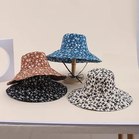 Women Wide Brim Bucket Hat Bohemian Floral Print Foldable Sun Protection Fisherman Hat With Adjustable Chin Strap Summer Travel Casual Outdoor Beach Cap