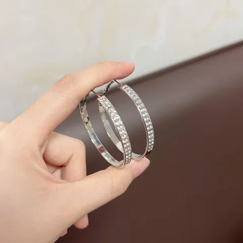 European American Personalized Shiny Rhinestone Hoop Earrings For Women Luxury Geometric Copper Alloy Rhinestone Large Circle Earrings Fashion Jewelry