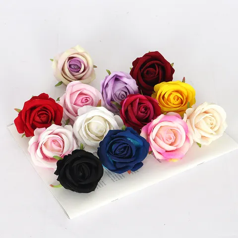 Artificial Flannel Rose Flower Heads With Faux Pearl Romantic Decorative Simulation Fake Flowers For Wedding Cake Car Decor