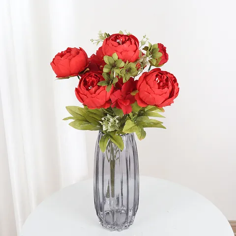 Artificial Peony Bouquet Silk Fabric Plastic Faux Peony Flowers For Wedding Home Hotel Table Decoration Realistic Floral Arrangement