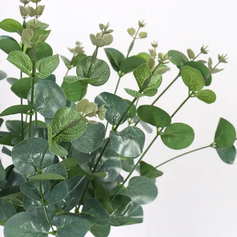 Ramo de Eucalipto Artificial Seda Hoja de Moneda Verdor Plantas Artificiales Tallos Rama Para Hogar Hotel Boda Decoración Arreglo Floral