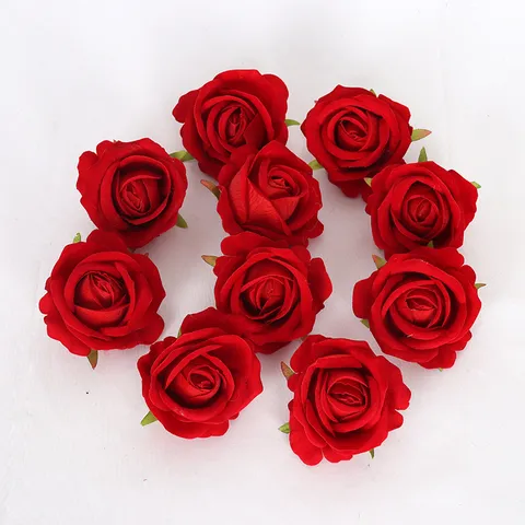 Artificial Flannel Rose Flower Heads With Faux Pearl Romantic Decorative Simulation Fake Flowers For Wedding Cake Car Decor