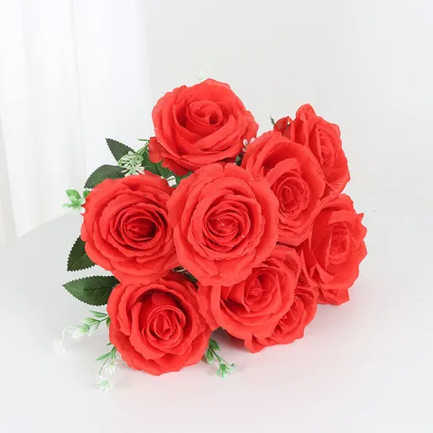 French Romantic Artificial Rose Bouquet Silk Flower Head Faux Bunch For Wedding Party Hotel Romantic Backdrop Decoration Arrangement Home Table Ornament