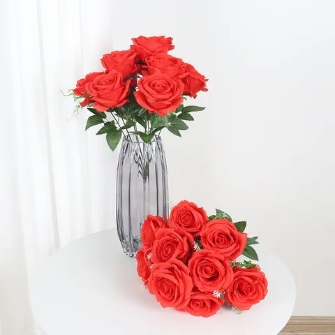 French Romantic Artificial Rose Bouquet Silk Flower Head Faux Bunch For Wedding Party Hotel Romantic Backdrop Decoration Arrangement Home Table Ornament