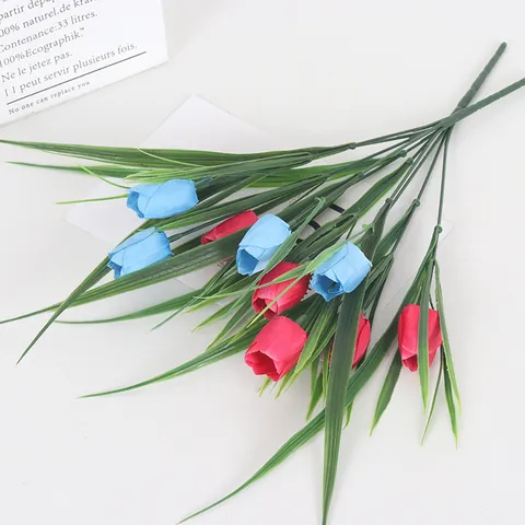 Artificial Tulip Flower Bouquet Silk Fabric Faux Floral Heads For Home Living Room Garden Wedding Table Decoration Craft Ornament