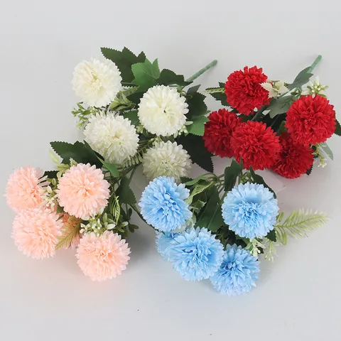 Artificial Chrysanthemum Bouquet Fake Dandelion Silk Flowers Heads Bunch Floral Arrangements For Home Living Room Garden Wedding Decor