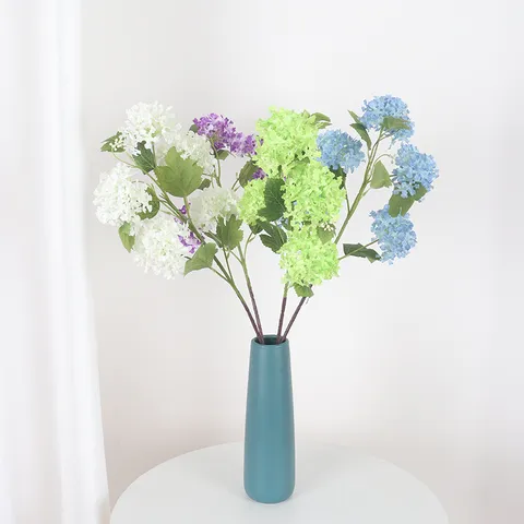 Realistic Artificial Hydrangea Silk Flower 5 Heads Snowball Hydrangea Arrangement Stem For Home Wedding Party Hotel Floral Decor