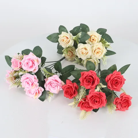 Bella Artificial Rose Bouquet Silk Fabric Plastic Fake Flowers For Living Room Table Decor Garden Arrangement Home Decoration