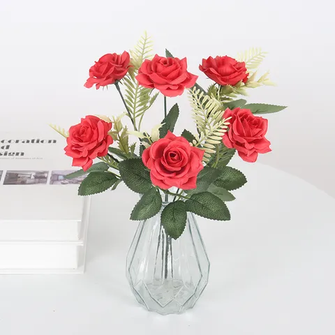 Bella Artificial Rose Bouquet Silk Fabric Plastic Fake Flowers For Living Room Table Decor Garden Arrangement Home Decoration
