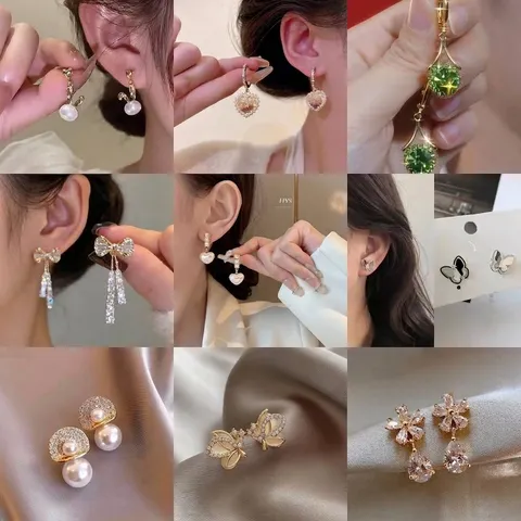 Elegant Korean Style Alloy Rhinestone Artificial Pearl Stud Earrings For Women Floral Heart Butterfly Drop Earrings Jewelry Gift