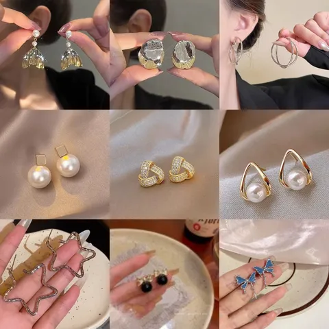 Vintage Artificial Pearl Stud Earrings For Women Elegant Gold Silver Copper Alloy Geometric Rhinestone Flower Earrings Jewelry Gift