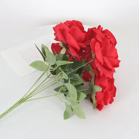 Nordic Silk Fabric Artificial Rose Bouquet Light Luxury Real Touch Fake Flowers For Wedding Celebration Home Room Floral Decoration