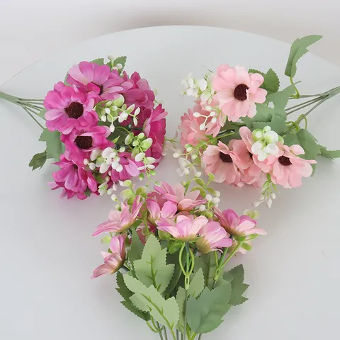 Artificial Daisy Flower Bouquet Twelve Heads Faux Silk Chrysanthemum Bush For Outdoor Garden Table Centerpiece Home Wedding Party Decoration