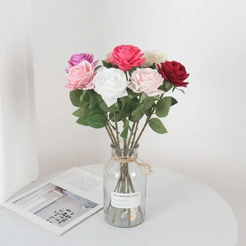 Real Touch Fabric Artificial Rose Flower Moisturizing Simulation Rose For Home Hotel Decoration Wedding Photography Props