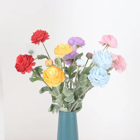 Flocked Ranunculus Artificial Flower Satin Ranunculus Asiaticus For Wedding Home Decor Office Decoration Flower Arrangement Fake Flower Multi Color