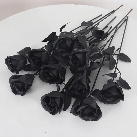 Gotische Zwarte Magie Kunstmatige Roos Enkele Steel Zijden Doek Bloem Voor Halloween Feest Decoratie Donkere Mystery Roos Huis Decoratie