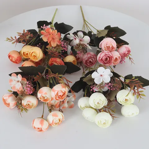 Pastoral Minimalist Artificial Camellia Camellia Japonica Fake Flower Bunch Fabric Floral Stem For Hotel Garden Outdoor Home Office Decor Landscaping