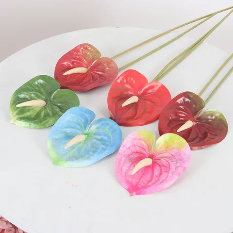 3D Printed Soft Glue Anthurium Artificial Flowers Real Touch Flamingo Flower Stem For Home Wedding Floral Arrangement Table Decoration