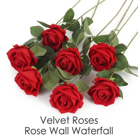 Rosa Artificial Realista de Tela de Seda de Tallo Único Textura de Terciopelo para Boda San Valentín Decoración del Hogar