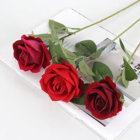 Rosa Artificial Realista de Tela de Seda de Tallo Único Textura de Terciopelo para Boda San Valentín Decoración del Hogar