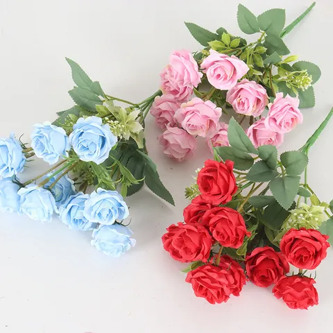Artificial Rose Bouquet Silk Fabric Diamond Rose For Home Hotel Mall Decoration Faux Flower Arrangement Wedding Party Ornament