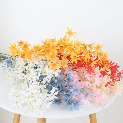Artificial Oncidium Orchid Cherry Blossom Silk Cloth Fake Flowers Long Stem Branches For Wedding Arch Decor Home Decoration