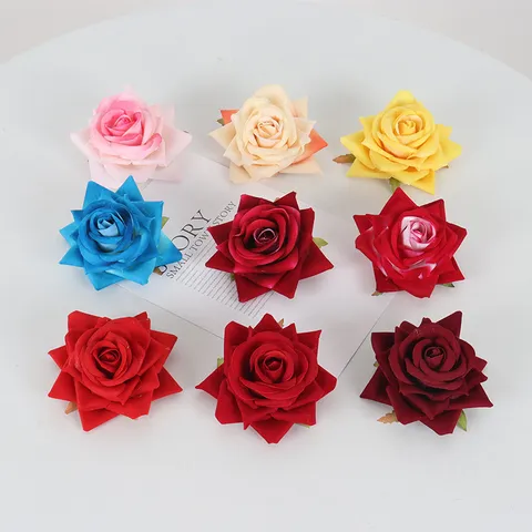 Artificial Velvet Rose Flower Heads Romance Rose Buds For Wedding Car Cake Table Background Decor DIY Crafts Party Supplies