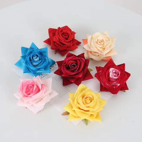 Artificial Velvet Rose Flower Heads Romance Rose Buds For Wedding Car Cake Table Background Decor DIY Crafts Party Supplies
