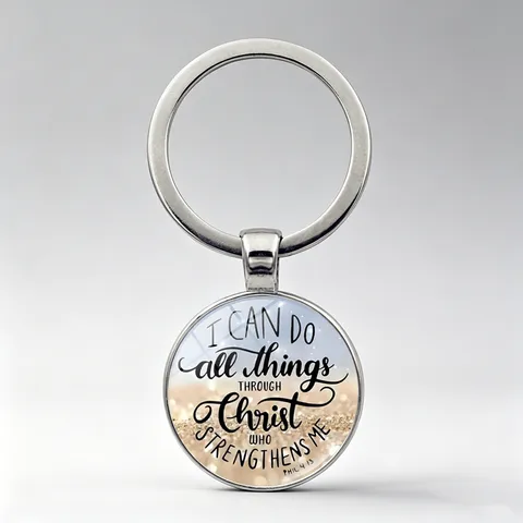 Philippians 4:13 Bible Verse Keychain I Can Do All Things Religious Metal Glass Cabochon Bag Pendant Key Ring