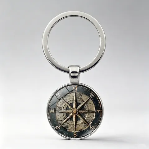 Retro Nautical Compass Keychain Zinc Alloy Time Gem Metal Key Ring Bag Charm Car Accessories Men Women Gift