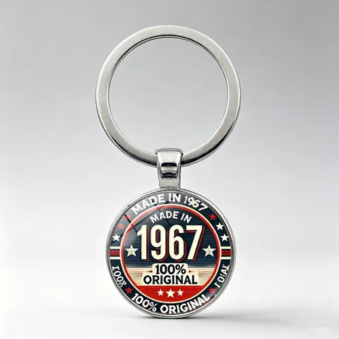 Αμερικάνικο Ρετρό Made In 1967 Επέτειος Μπρελόκ Μεταλλικό Κράμα Ψευδαργύρου Γυαλί Στρογγυλό Μενταγιόν Για Τσάντα Αυτοκινήτου Κρίκος Κλειδιών Αναμνηστικό Δώρο
