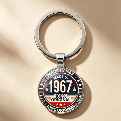 Αμερικάνικο Ρετρό Made In 1967 Επέτειος Μπρελόκ Μεταλλικό Κράμα Ψευδαργύρου Γυαλί Στρογγυλό Μενταγιόν Για Τσάντα Αυτοκινήτου Κρίκος Κλειδιών Αναμνηστικό Δώρο