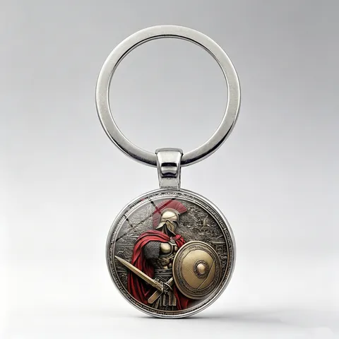 Sparta Warrior Keychain Ancient Greek Hero Shield Glass Cabochon Zinc Alloy Metal Key Ring Bag Charm Pendant Men Women