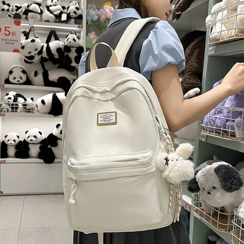 Japanese Harajuku Large Capacity School Backpack For Junior High University Students Oxford Fabric Solid Color College Laptop Daypack