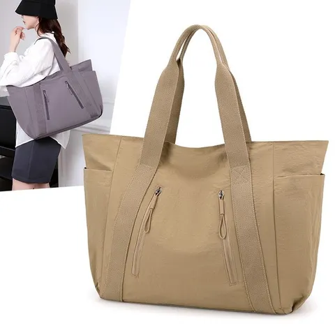 Dames Grote Capaciteit Oxford Stof Tote Bag Minimalistische Stille Luxe Patchwork Schoudertas Multi Zakken Rits Handtas Voor School Reizen Casual