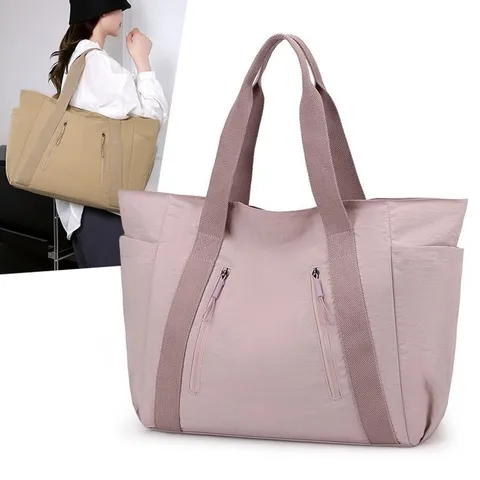 Dames Grote Capaciteit Oxford Stof Tote Bag Minimalistische Stille Luxe Patchwork Schoudertas Multi Zakken Rits Handtas Voor School Reizen Casual