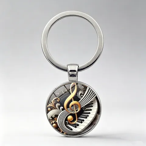 Music Teacher Student Gift Vintage Piano Treble Clef Music Theme Glass Cabochon Zinc Alloy Keychain Pendant Jewelry Gift