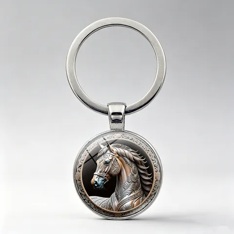 Portachiavi con Gemma del Tempo a Rilievo di Cavallo Vintage in Lega di Zinco Cabochon in Vetro Ciondolo per Auto Borsa Uomo Anello Portachiavi in Metallo Retrò Regalo