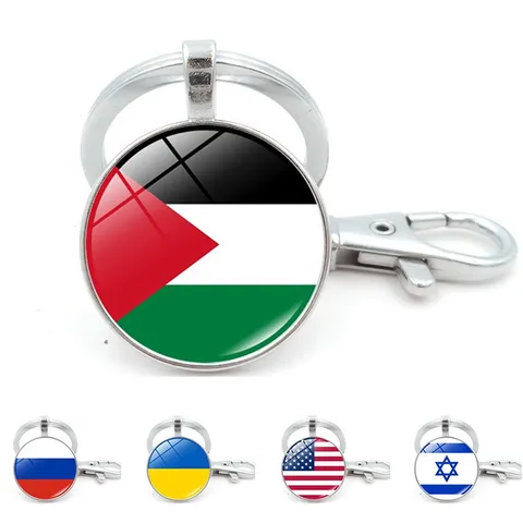 Glass Cabochon National Flag Keychain Zinc Alloy Time Gem Key Ring For Car Bag Pendant Decor Jewelry Gifts