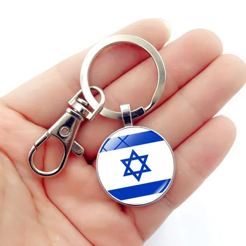 Glass Cabochon National Flag Keychain Zinc Alloy Time Gem Key Ring For Car Bag Pendant Decor Jewelry Gifts