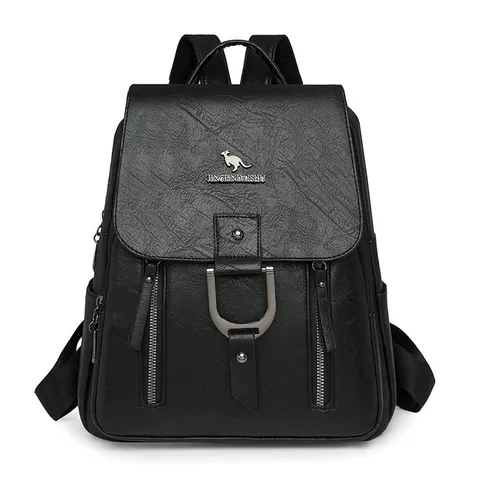 Women's Fashion PU Leather Backpack Western Simple Solid Color Flap Rucksack With Metal D-Ring Casual Daily Travel Bag For Lady