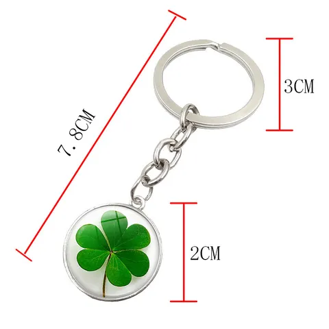 Lucky Four Leaf Clover Keychain Crystal Glass Pendant Metal Keyring For Men Women Bag Hanging Ornament Jewelry Gift Accessory