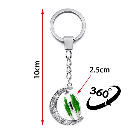 Lucky Four Leaf Clover Moon Rotating Keychain Zinc Alloy Glass Double Sided Pendant Key Ring For Women Gift Lucky Charm Ornament