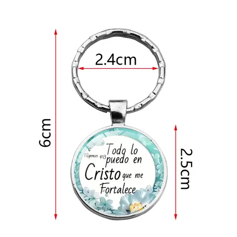Spanish Bible Verse Keychain Zinc Alloy Glass Pendant Religious Scripture Key Ring Religious Jewelry Gift For Men Women