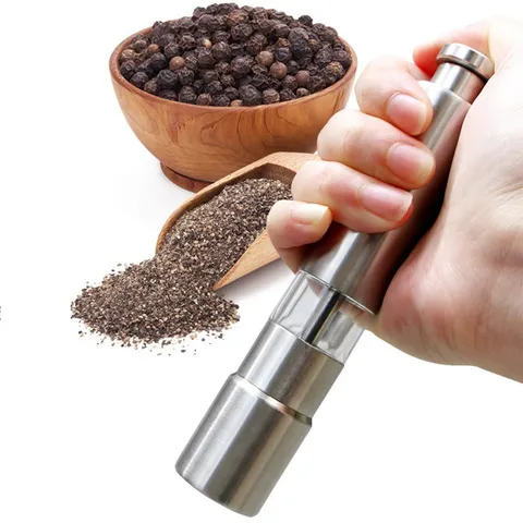 Macinapepe Manuale in Acciaio Inossidabile Macina Sale Marino Tritaspezie a Pressione con Finestra Trasparente Strumento da Cucina