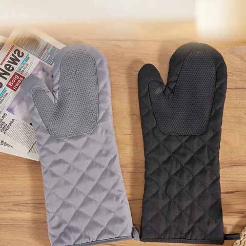 Silicone Cotton Oven Mitts Heat Resistant Thick Quilted Kitchen Baking Gloves With Non Slip Texture For Microwave Cooking