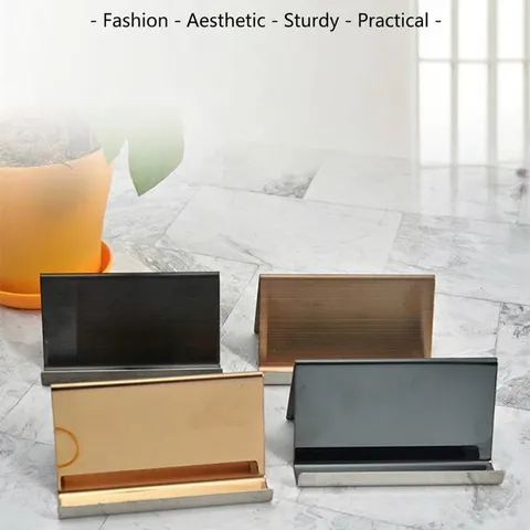 Minimalist 304 Stainless Steel Business Card Holder Desktop Metal Card Display Stand For Office Reception Front Desk