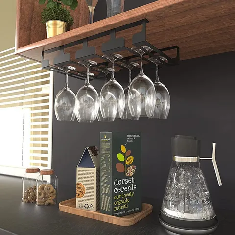 Modern Iron Wine Glass Rack Under Cabinet Stemware Holder Hanging Wine Glass Hanger Storage Organizer For Kitchen Bar Home